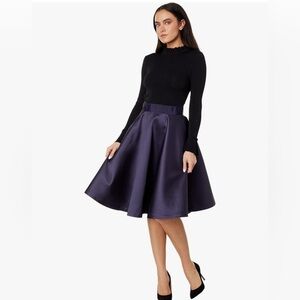 Ted Baker Black Top with Purple Flared Midi Dress